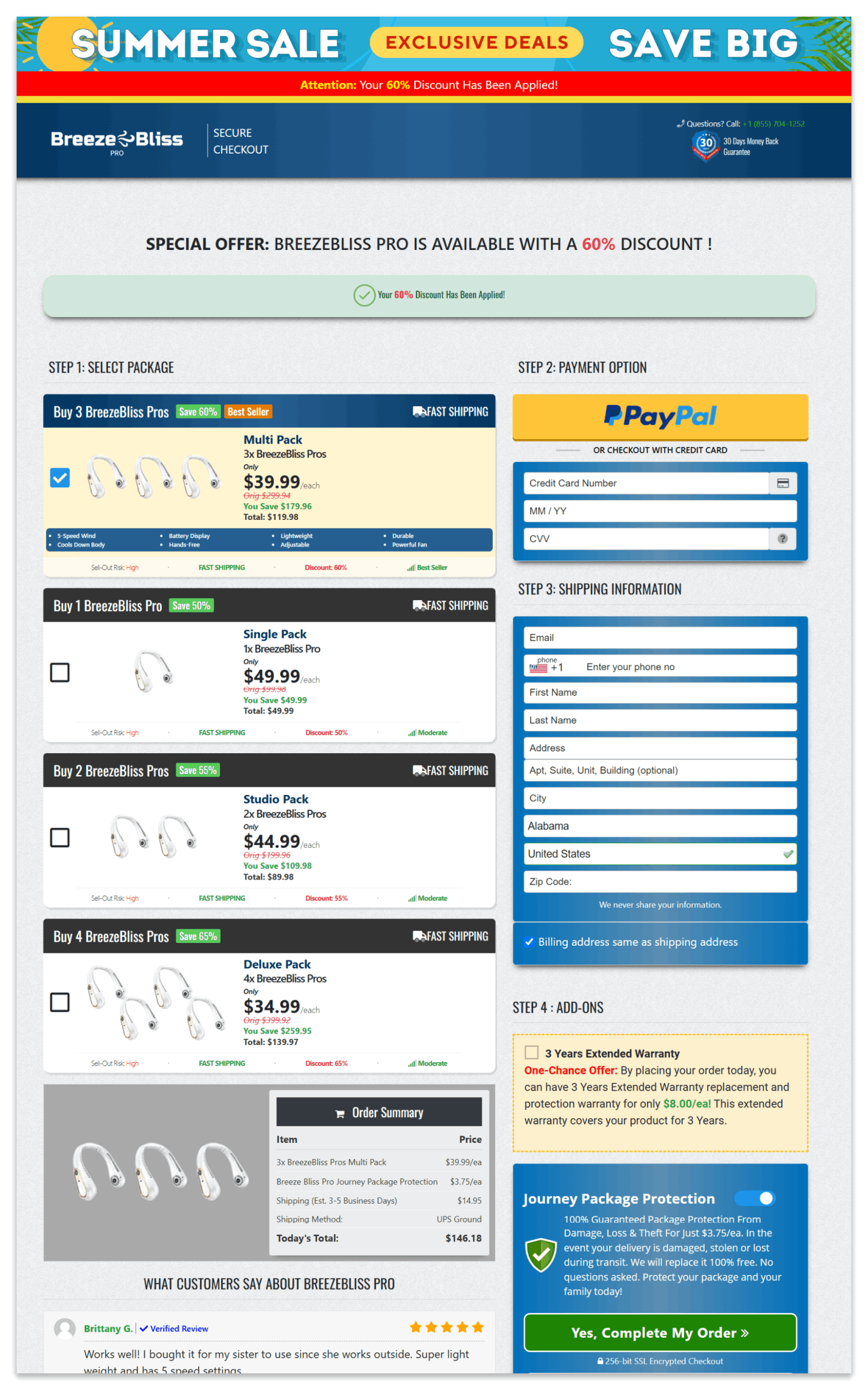 Breeze Bliss Pro secure checkout page